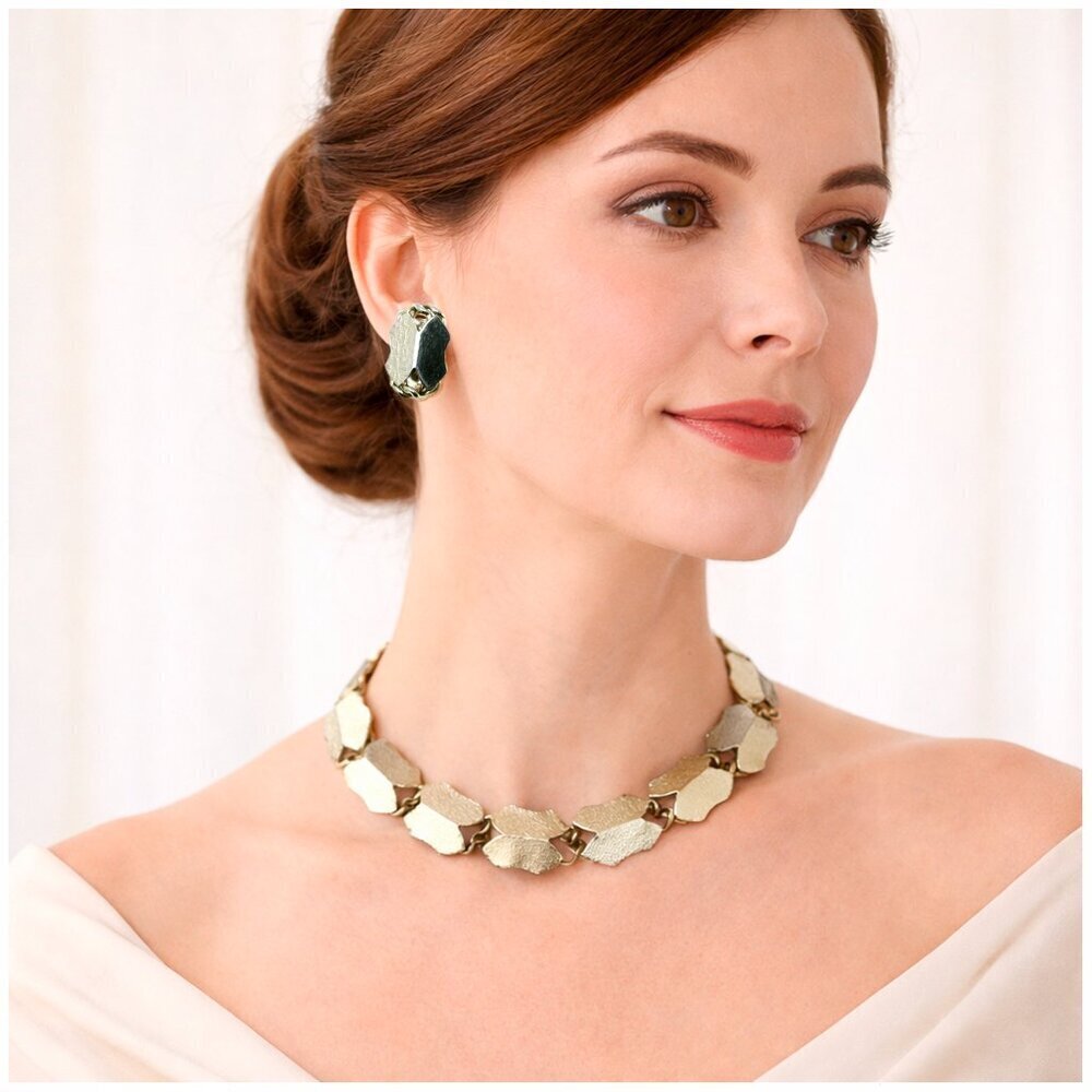 Vintage Gold Tone Choker Necklace Clip On Earrings Set 17” Length  – Hey Viv